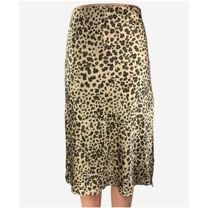 Abercrombie & Fitch Silk Satin Leopard Slit Slip Skirt Womens XS Beige Black